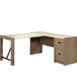 Sauder Dixon City 66"W L-Shaped Computer Desk With Drawers, Brushed Oak/Pebble White