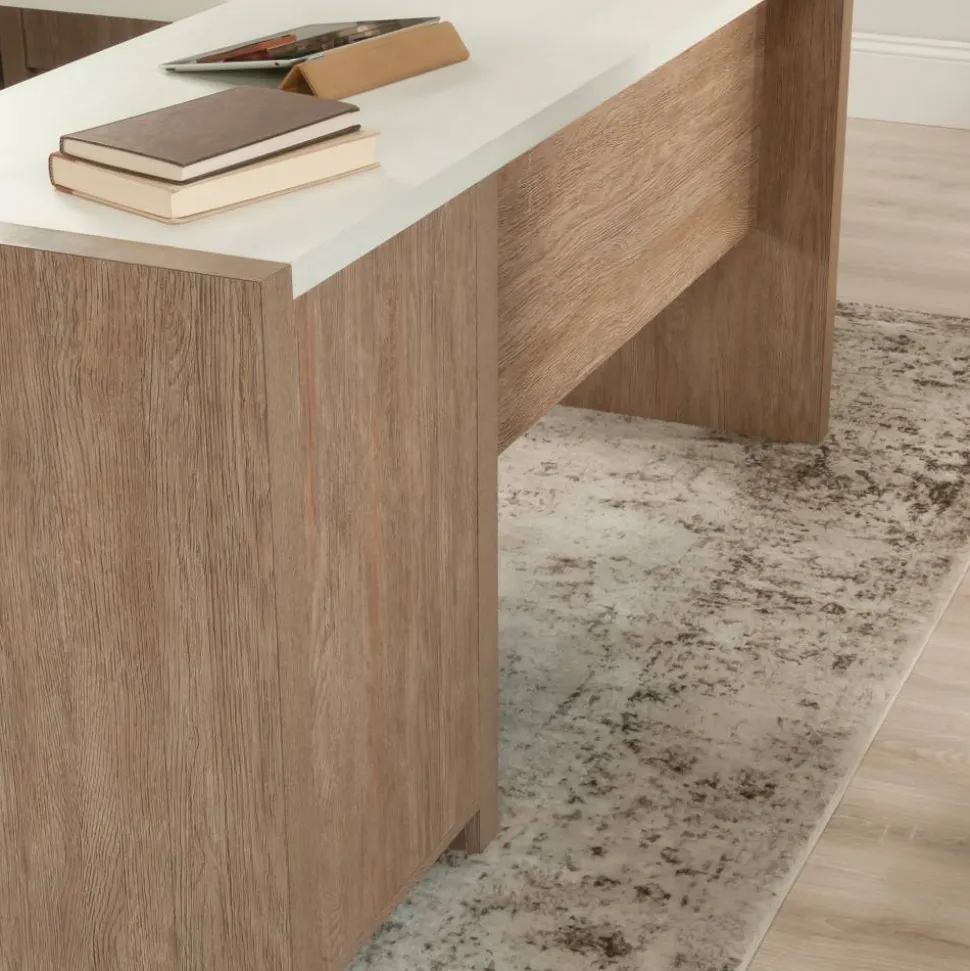 Sauder Dixon City 66"W L-Shaped Computer Desk With Drawers, Brushed Oak/Pebble White