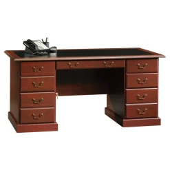 Sauder Heritage Hill 65"W Double-Pedestal Writing Desk, Classic Cherry