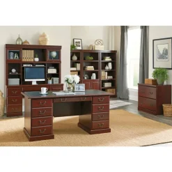 Sauder Heritage Hill 65"W Double-Pedestal Writing Desk, Classic Cherry