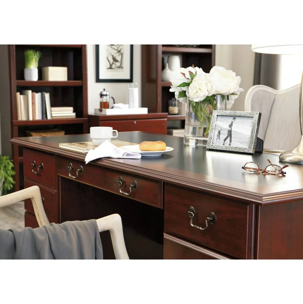Sauder Heritage Hill 65"W Double-Pedestal Writing Desk, Classic Cherry