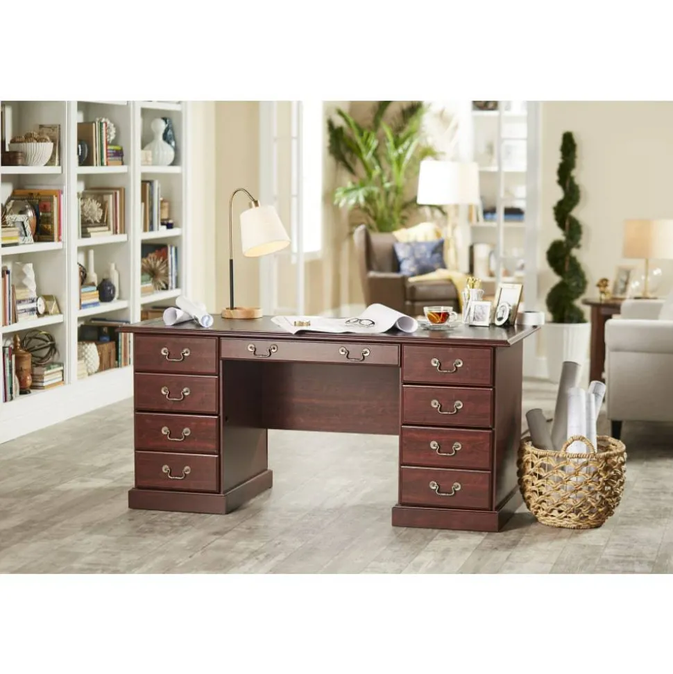 Sauder Heritage Hill 65"W Double-Pedestal Writing Desk, Classic Cherry