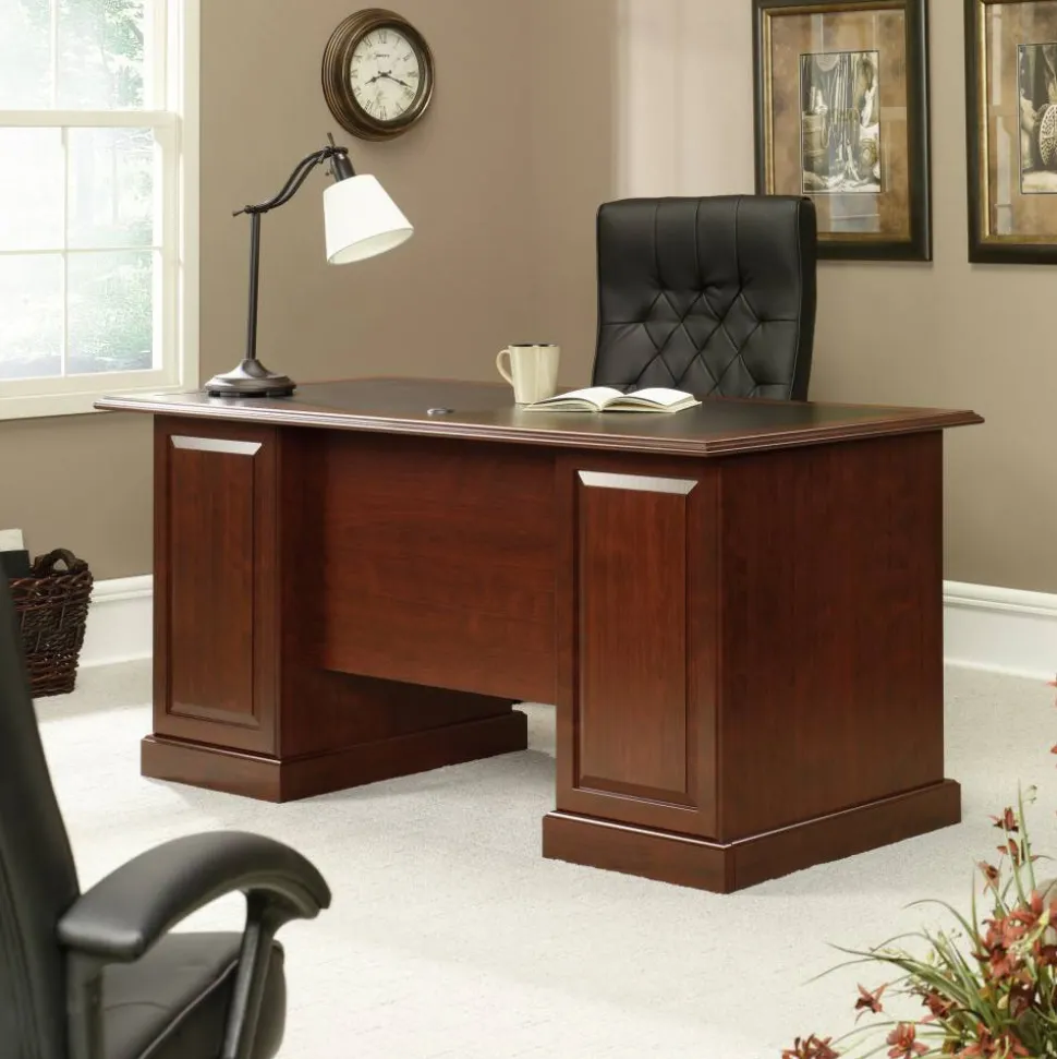 Sauder Heritage Hill 65"W Double-Pedestal Writing Desk, Classic Cherry
