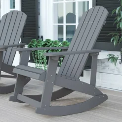 Savannah Commercial Grade All-Weather Poly Resin Wood Adirondack Rocking Chair with Rust Resistant Stainless Steel Hardware in Gray