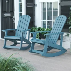 Savannah Commercial Grade All-Weather Poly Resin Wood Adirondack Rocking Chair with Rust Resistant Stainless Steel Hardware in Sea Foam - Set of 2