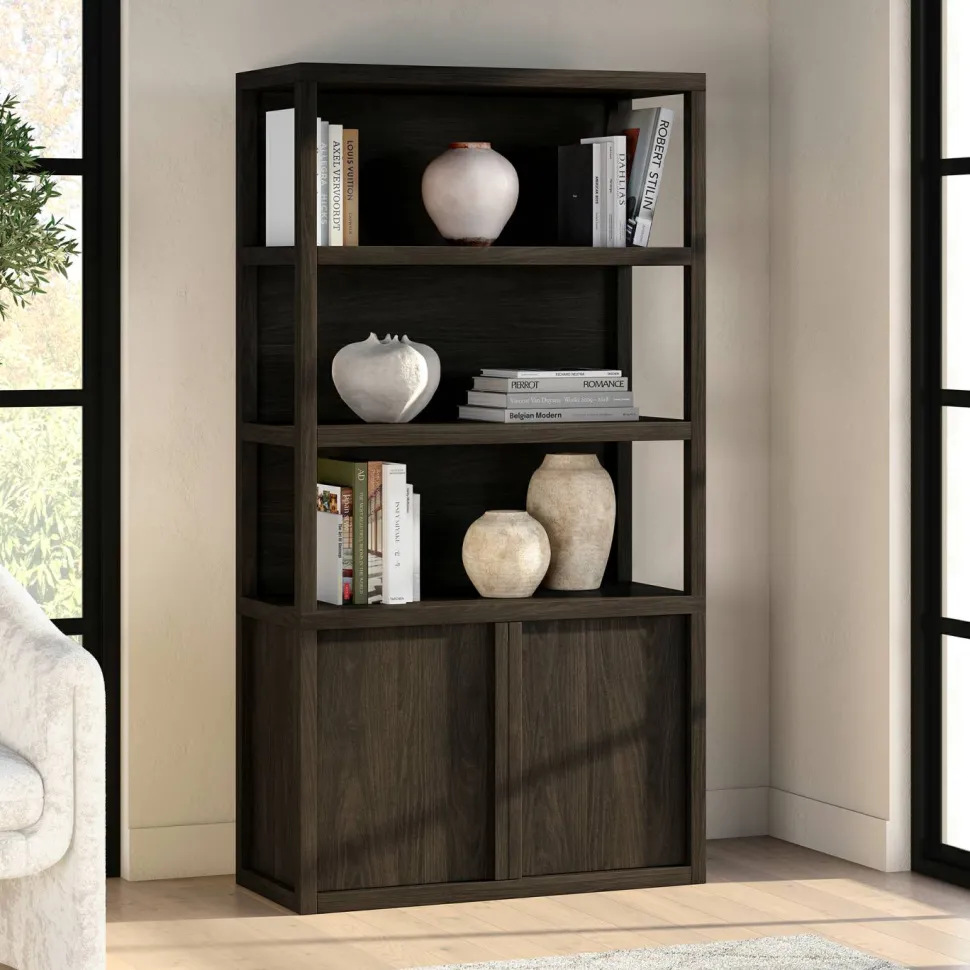 Savin 67.5" Tall Rectangular Bookcase in Alder Brown