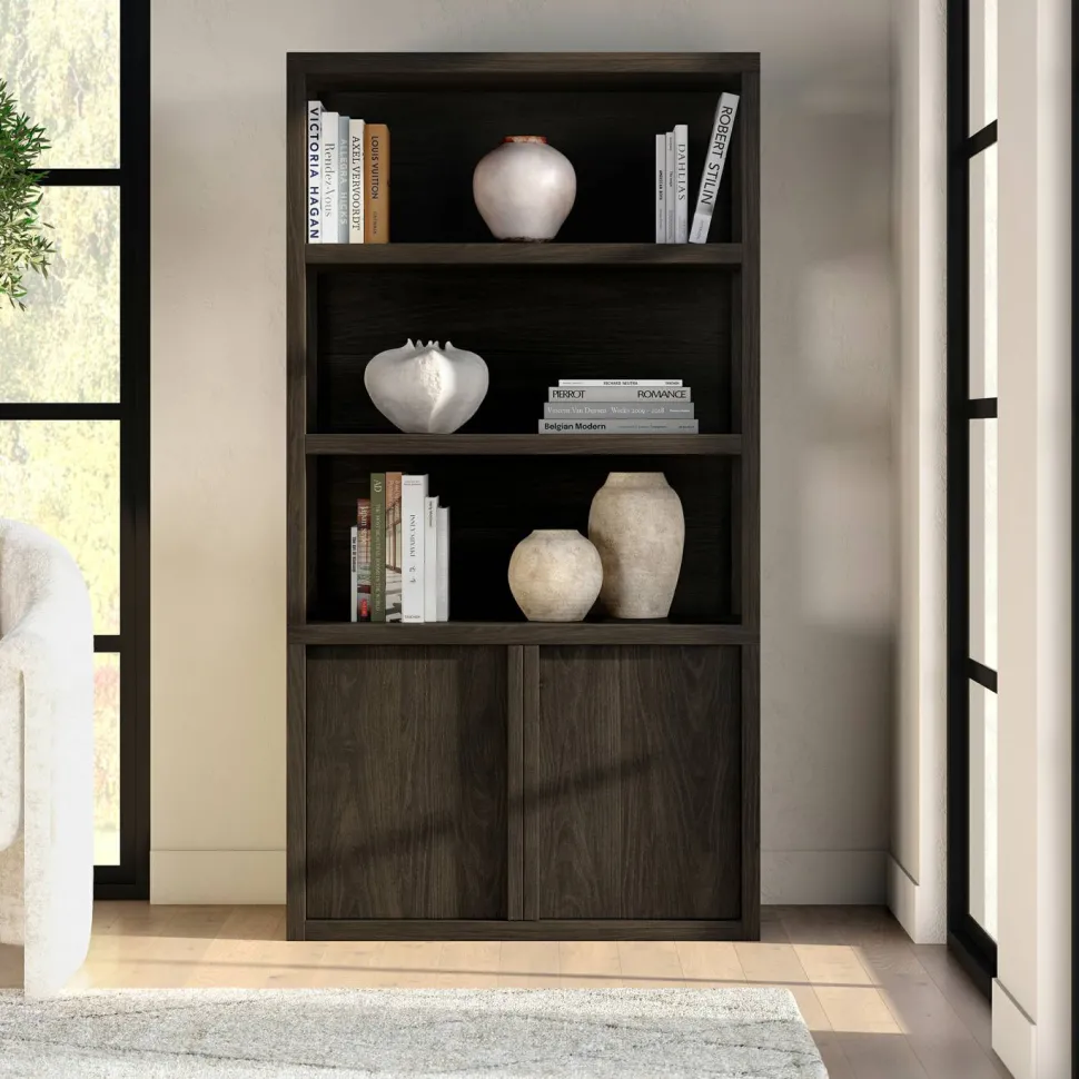 Savin 67.5" Tall Rectangular Bookcase in Alder Brown