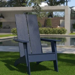 Sawyer Modern Commercial All-Weather Poly Resin Wood Adirondack Chair in Navy