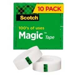 Scotch Magic Tape, Invisible, 3/4 in. x 1000 in., 10 Tape Rolls, Clear, School Supplies and College Essentials for Students and Teachers