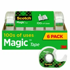 Scotch Magic Tape with Dispenser, Invisible, 3/4 in. x 650 in., 6 Tape Rolls, Clear, School Supplies and College Essentials for Students, 6122