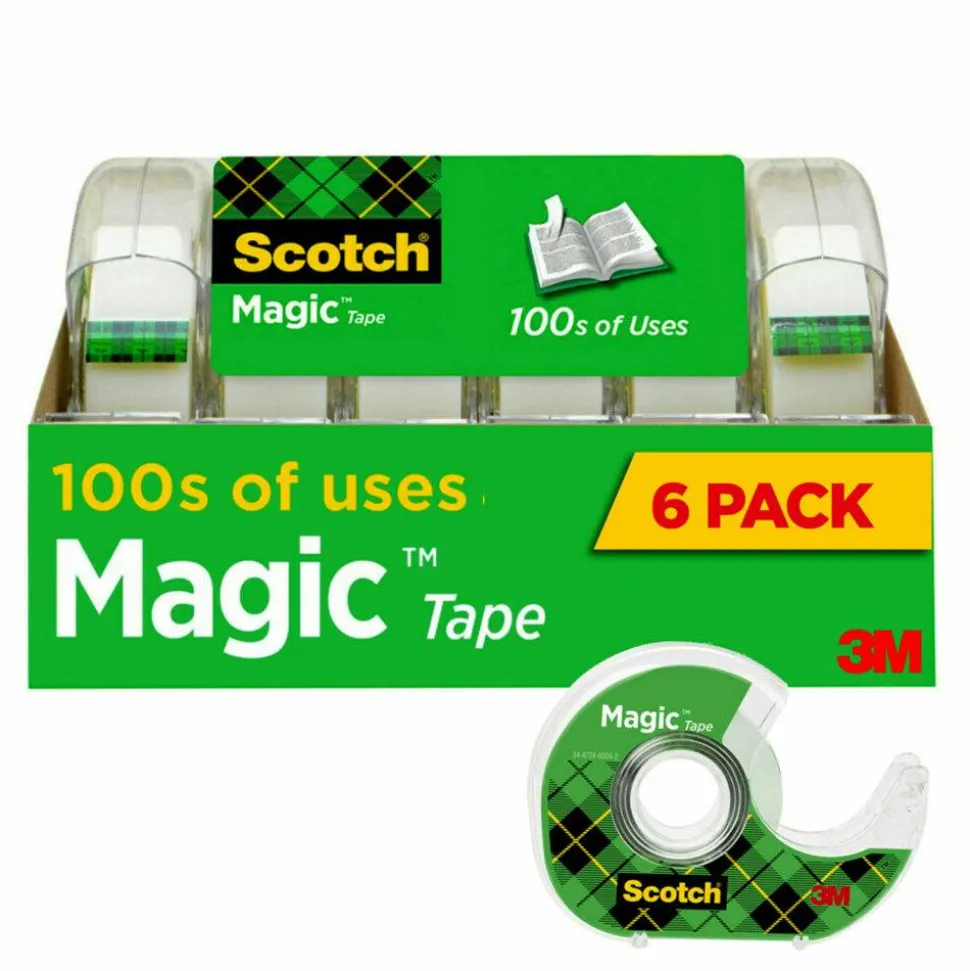 Scotch Magic Tape with Dispenser, Invisible, 3/4 in. x 650 in., 6 Tape Rolls, Clear, School Supplies and College Essentials for Students, 6122
