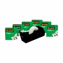 Scotch Magic Tape with Dispenser, Invisible, 3/4 in. x 1000 in., 6 Tape Rolls, Clear, Back to School Supplies and College Essentials for Students