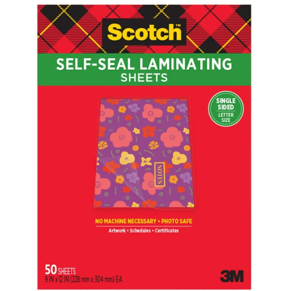 Scotch Self-Seal Laminating Sheets, 9" x 12", 50 Laminating Sheets, Fits Letter Size