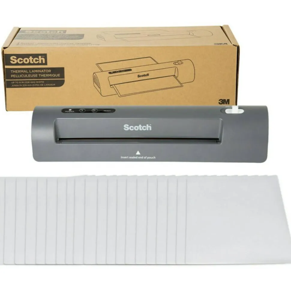 Scotch Thermal Laminator Combo Pack, 1 Gray Thermal Laminator 9" Wide, 20 Laminating Sheets, Fits Letter Size