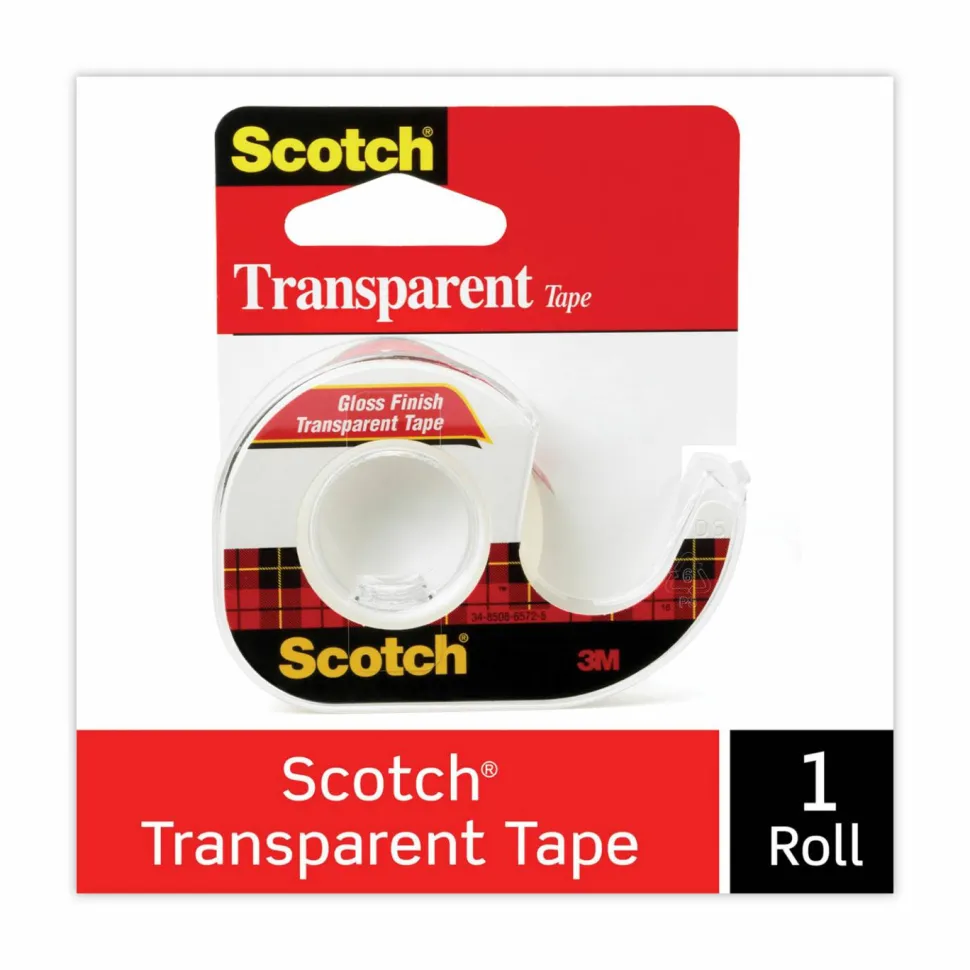 Scotch Transparent Office Tape In Dispenser, 1/2" x 450", Clear
