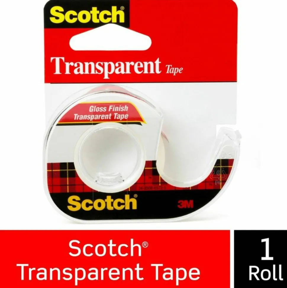 Scotch Transparent Office Tape In Dispenser, 1/2" x 450", Clear