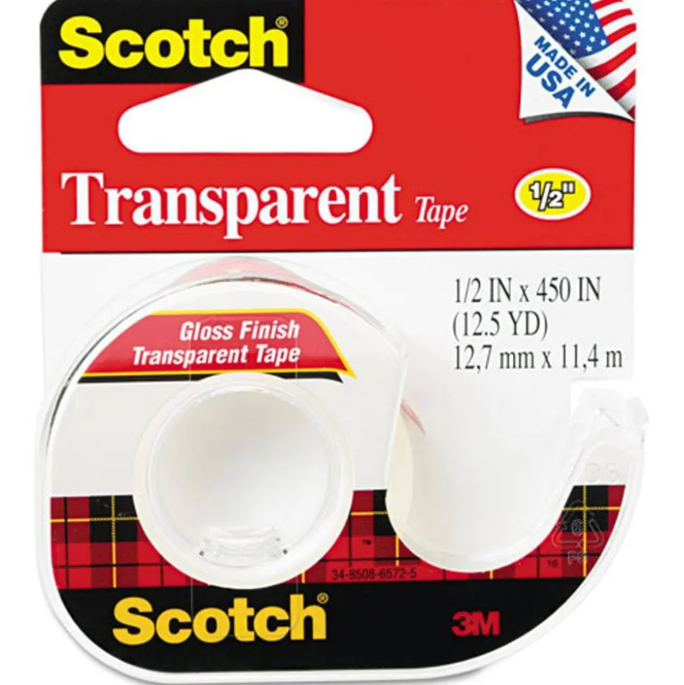Scotch Transparent Office Tape In Dispenser, 1/2" x 450", Clear