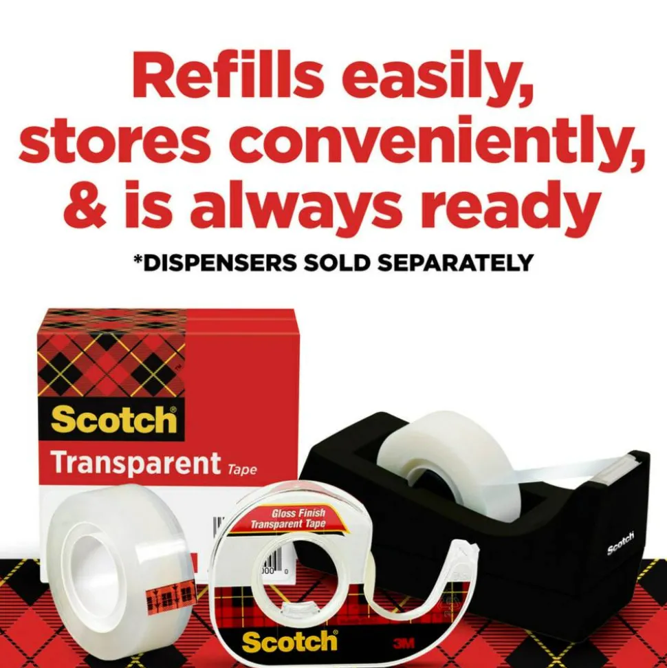Scotch Transparent Tape, 3/4 in. x 1296 in., 6 Tape Rolls, Clear, Back to School Supplies and College Essentials for Students and Teachers