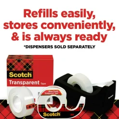 Scotch Transparent Tape, 3/4 in. x 1000 in., 24 Tape Rolls, Clear, School Supplies and College Essentials for Students and Teachers