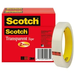 Scotch Transparent Tape, 2 Tape Rolls, 3/4 in x 2592 in, Home Office Supplies and School Supplies for College and Classrooms