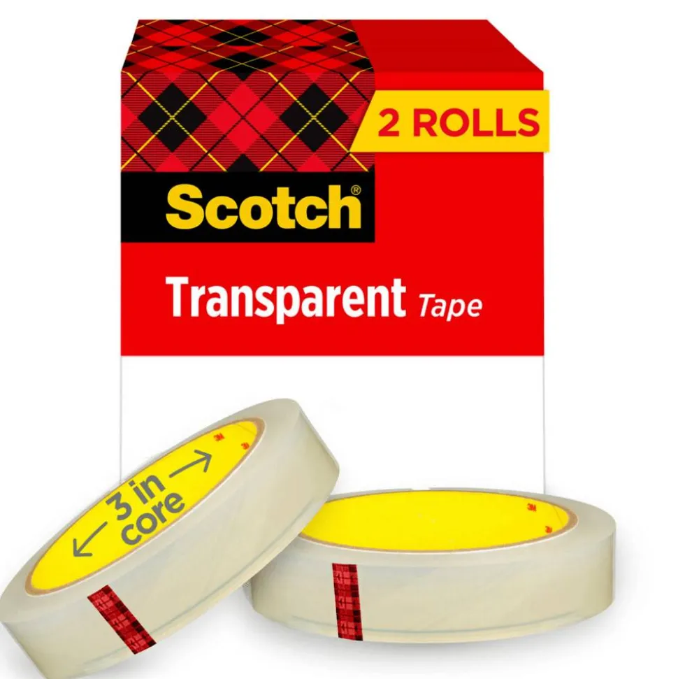 Scotch Transparent Tape, 2 Tape Rolls, 3/4 in x 2592 in, Home Office Supplies and School Supplies for College and Classrooms