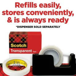 Scotch Transparent Tape, 2 Tape Rolls, 3/4 in x 2592 in, Home Office Supplies and School Supplies for College and Classrooms