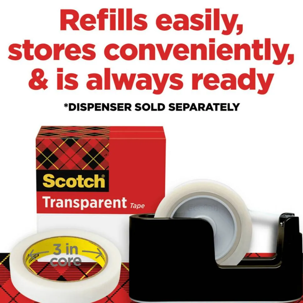 Scotch Transparent Tape, 2 Tape Rolls, 3/4 in x 2592 in, Home Office Supplies and School Supplies for College and Classrooms