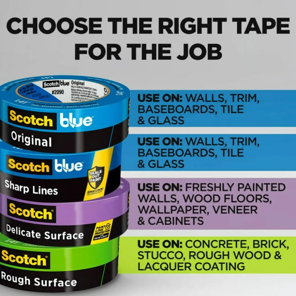 ScotchBlue Original Multi-Surface Painter's Tape, 1 Tape Roll, 2 in x 60 yd, 3" Core, Blue - 20902A