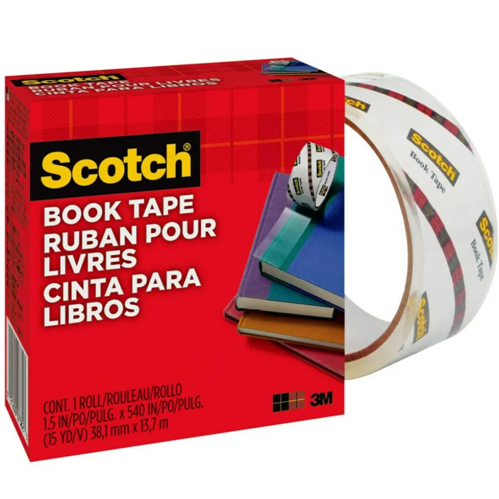 Scotch Book Tape, 1-1/2 in x 540 in, 1 Tape Roll, Clear, Home Office and School Supplies