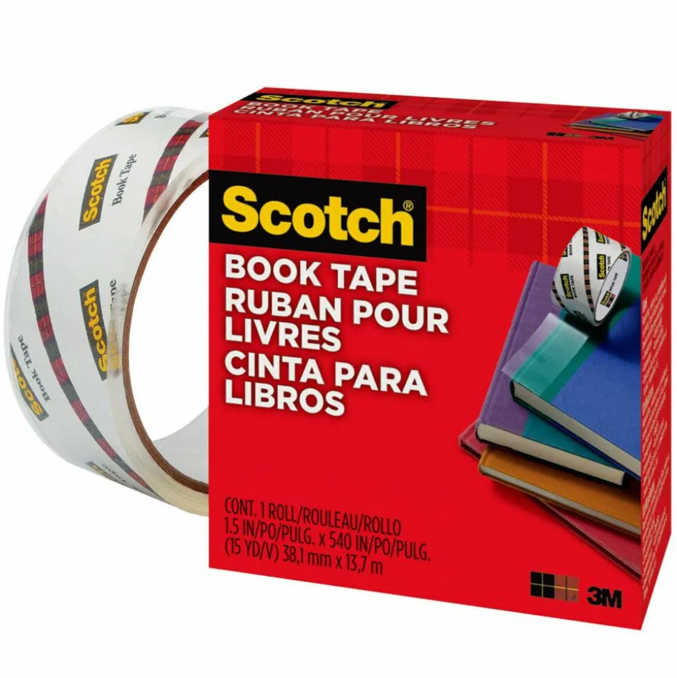 Scotch Book Tape, 1-1/2 in x 540 in, 1 Tape Roll, Clear, Home Office and School Supplies