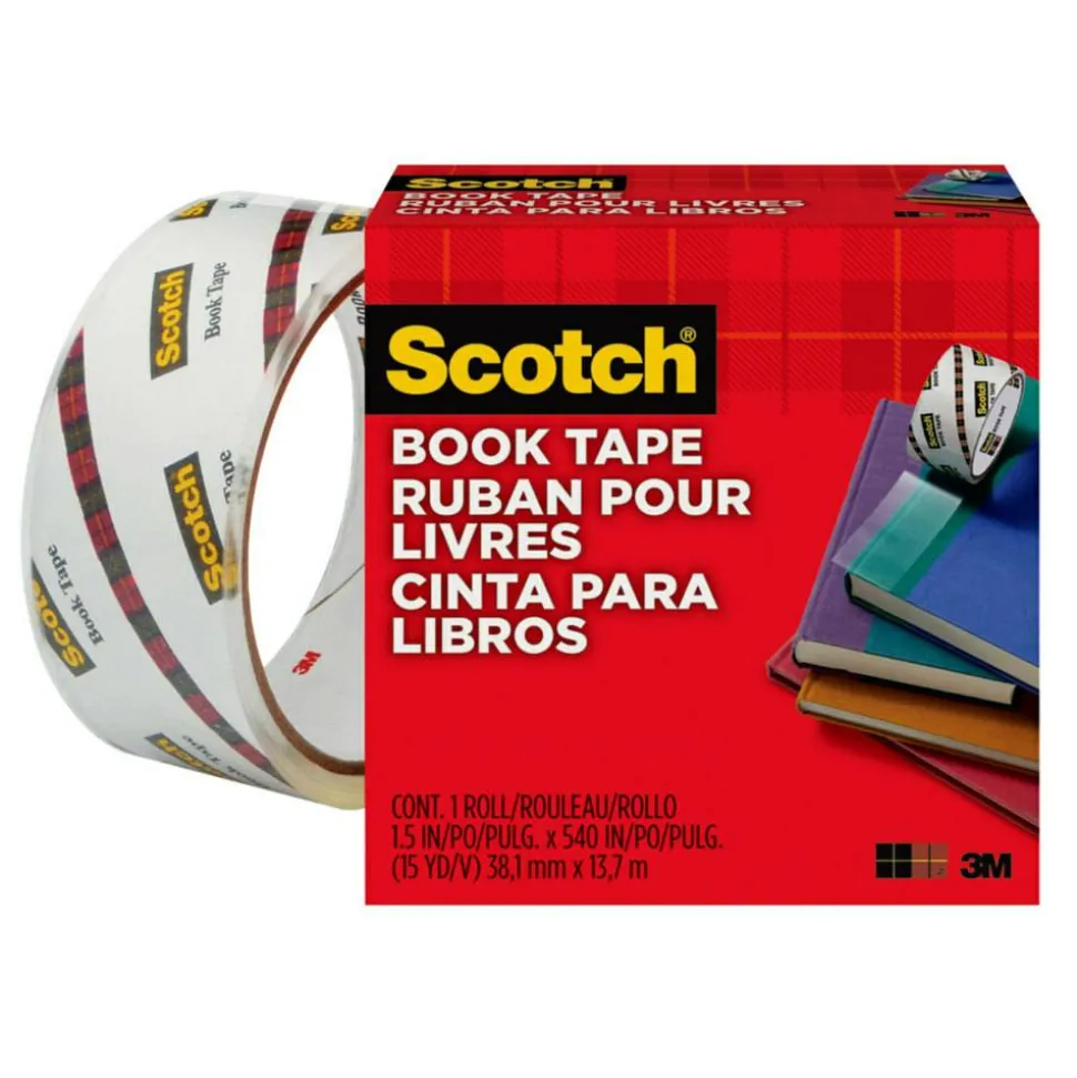 Scotch Book Tape, 1-1/2 in x 540 in, 1 Tape Roll, Clear, Home Office and School Supplies