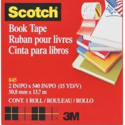 Scotch Book Tape, 2 in. x 540 in., 1 Tape Roll, Clear, School Supplies and College Essentials for Students and Teachers