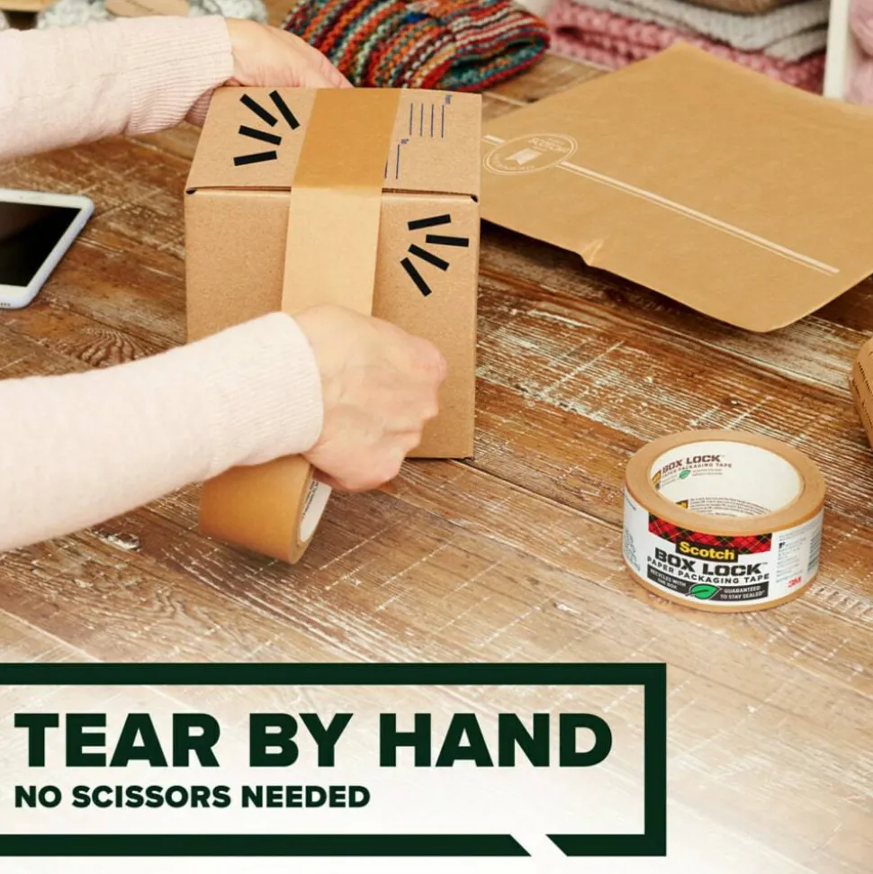 Scotch Box Lock Paper Packing Tape, 8 Tape Rolls, 1.88 in x 25 yd, 3" Core, Extreme Grip Moving Tape, Brown