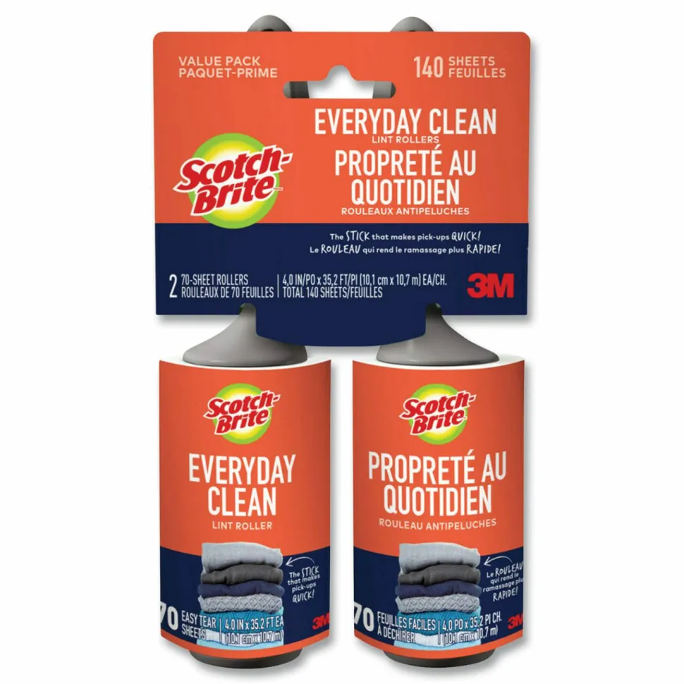 Scotch-Brite Everyday Clean Lint Roller, 70 Sheets/Roll, 2/Pack