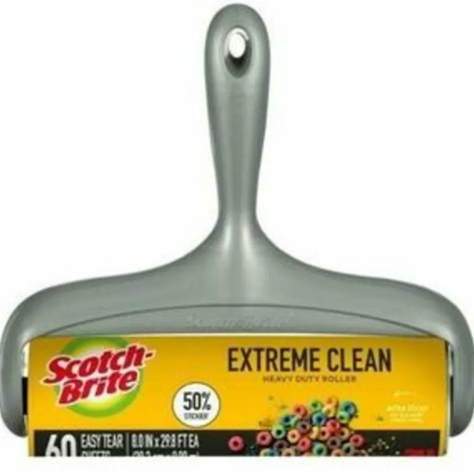 Scotch-Brite Extreme Clean Large Lint Roller, 1 Pack, 60 Adhesive Sheets Total, 50% Stickier, Heavy Duty for Removing Debris and Pet Hair on Clothes