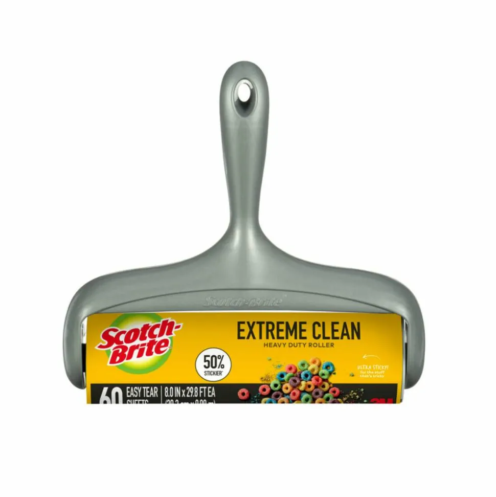Scotch-Brite Extreme Clean Large Lint Roller, 1 Pack, 60 Adhesive Sheets Total, 50% Stickier, Heavy Duty for Removing Debris and Pet Hair on Clothes