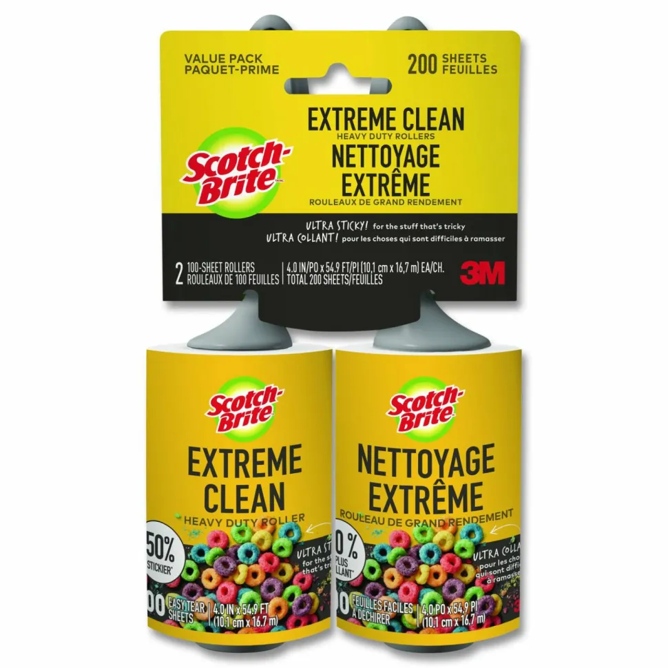 Scotch-Brite Extreme Clean Lint Roller, 100 Sheets/Roll, 2/Pack