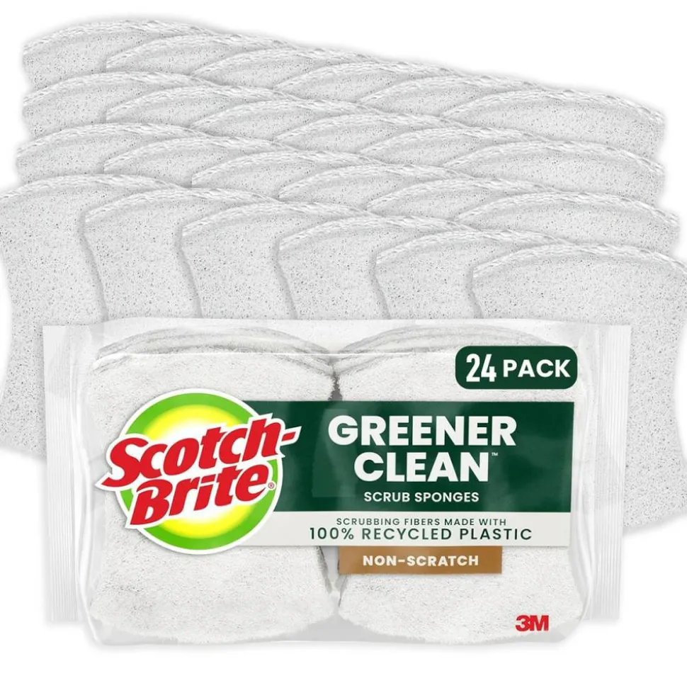 Scotch-Brite Greener Zero Scratch Sponges, 24 pack-Scrubbing Sponges, 100% Recycled, Great For Washing Dishes and Cleaning Kitchen