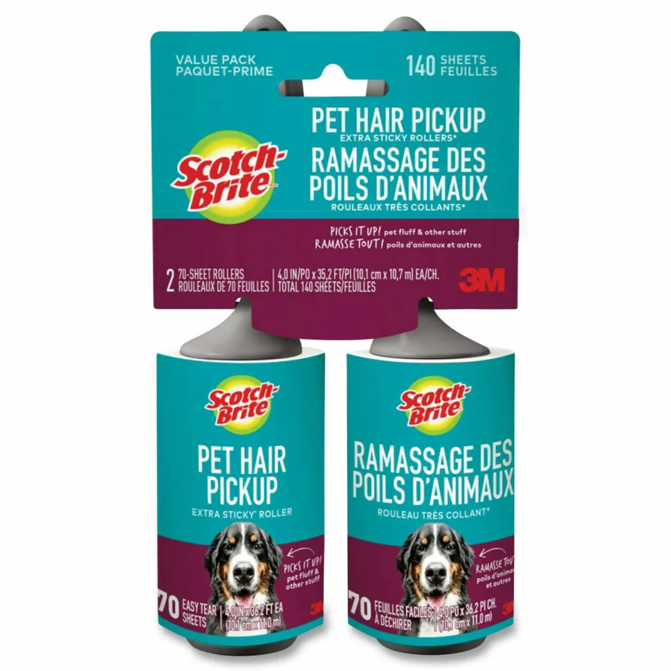Scotch-Brite Pet Hair Pickup Lint Roller, 70 Sheets/Roll, 2/Pack