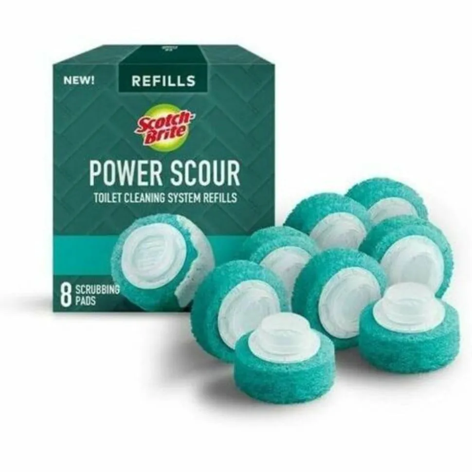 Scotch-Brite Power Scour Toilet Bowl Scrubbing Pad Refills, 8 Refill Disposable Toilet Bowl Cleaner Scrubbing Pads