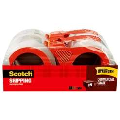 Scotch Commercial Grade Shipping Packing Tape, 4 Tape Rolls with Dispensers, 1 7/8 in x 54.6 yd, 3" Core, Designed - 3750RD