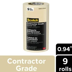 Scotch Contractor Grade Masking Tape, Removable, 9 Tape Rolls, 0.94 in x 60.1 yd, 3