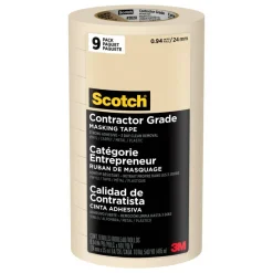 Scotch Contractor Grade Masking Tape, Removable, 9 Tape Rolls, 0.94 in x 60.1 yd, 3