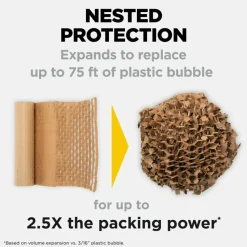 Scotch Cushion Lock Protective Wrap, 12 in x 175 ft, 1 Roll, 100% Recycled Paper, Honeycomb Packing Paper, Alternative for Bubble Cushion Wrap, Brown