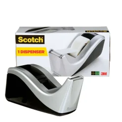 Scotch Desktop Tape Dispenser, 1 Dispenser, 1 in. Core, Black and Silver, School Supplies and College Essentials for Students and Teachers