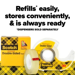 Scotch Double Sided Tape, 1/2 in x 900 in, 2 Tape Rolls, Back to School Supplies and College Essentials for Students and Teachers