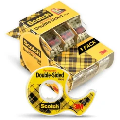 Scotch Double Sided Tape, Permanent, 1/2 in. x 250 in., 3 Tape Rolls, Clear, School Supplies and College Essentials for Students and Teachers