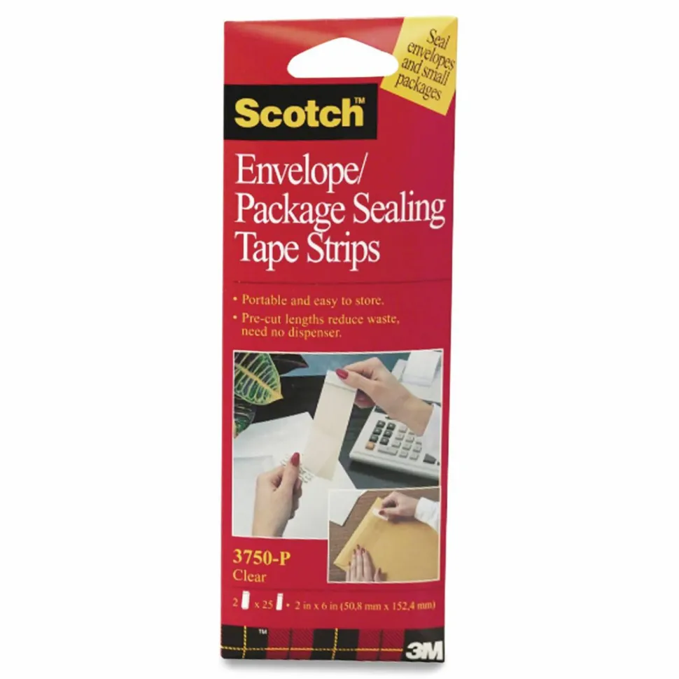 Scotch Envelope/Package Sealing Tape Strips, 1-7/8" x 6", Pack Of 50 Tape Strips