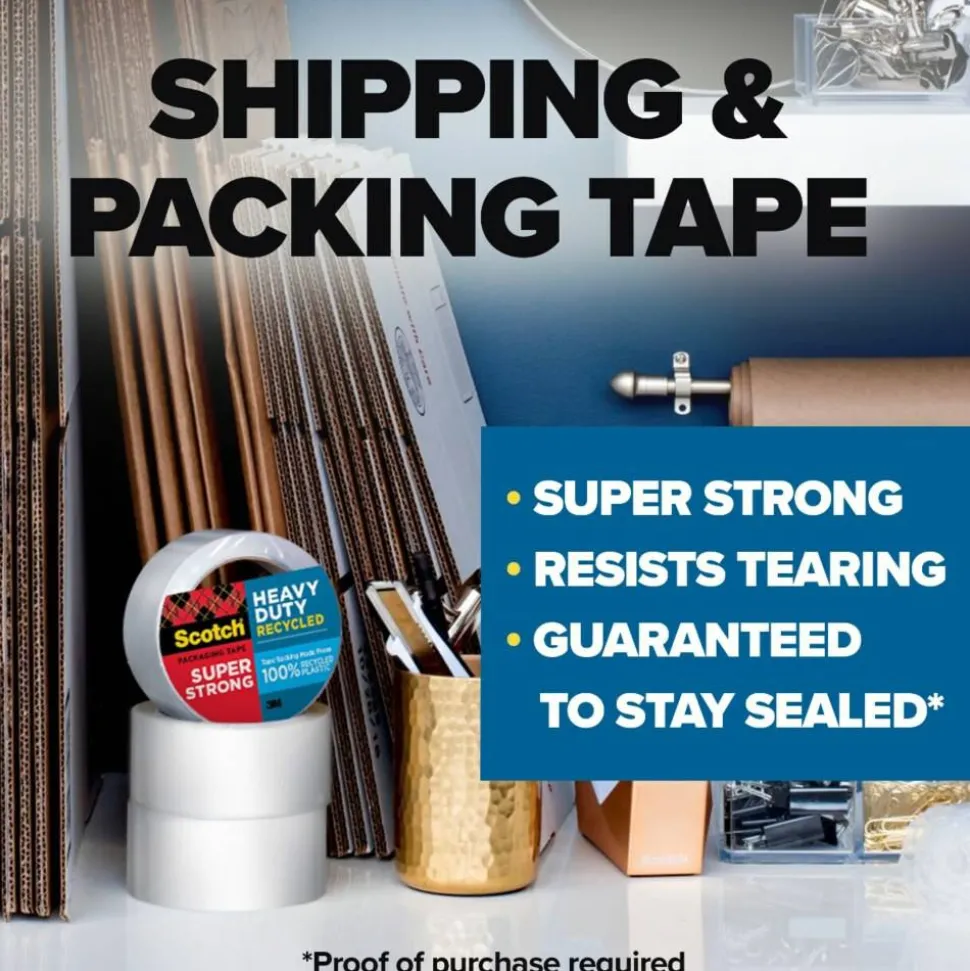 Scotch Heavy Duty Recycled Packaging Tape 7750-6, 1.88 in x 54.6 yd (48 mm x 50 m), 6 pack