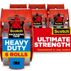 Scotch Heavy Duty Shipping Packing Tape, 6 Tape Rolls with Dispensers, 1 7/8 in x 22.2 yd, 1.5" Core, Designed - 1426